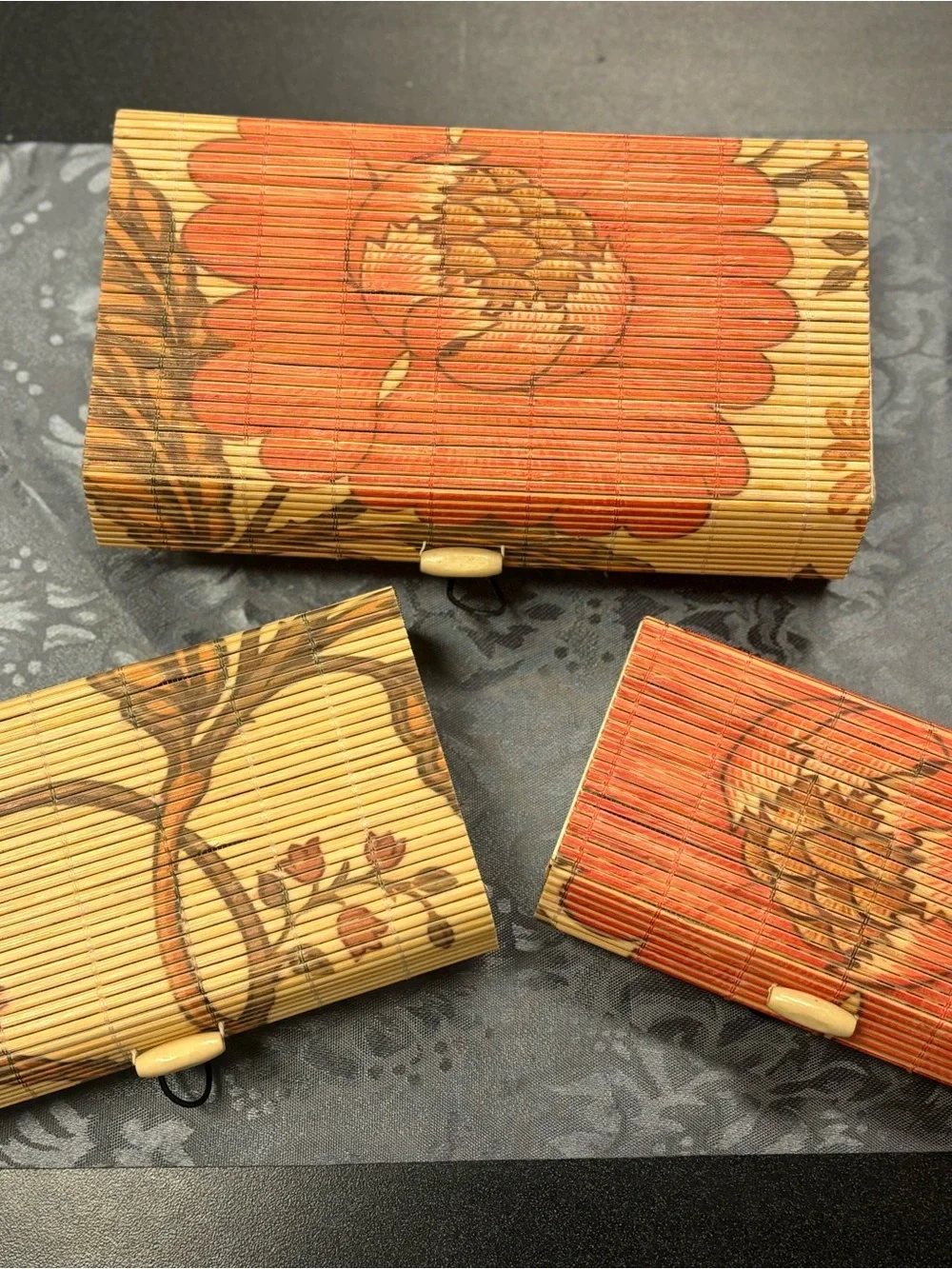 Floral Bamboo Stacked Storage Boxes from India